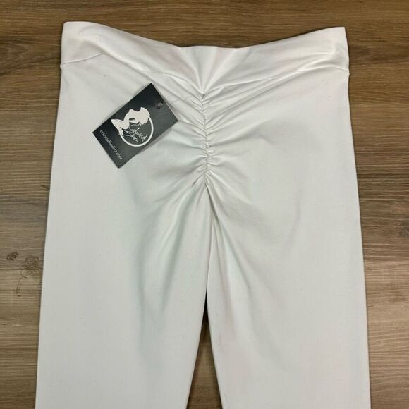 Celestial Bodiez Womens L Crossover Waist Booty Scrunch Leggings Solid White New - Picture 6 of 8